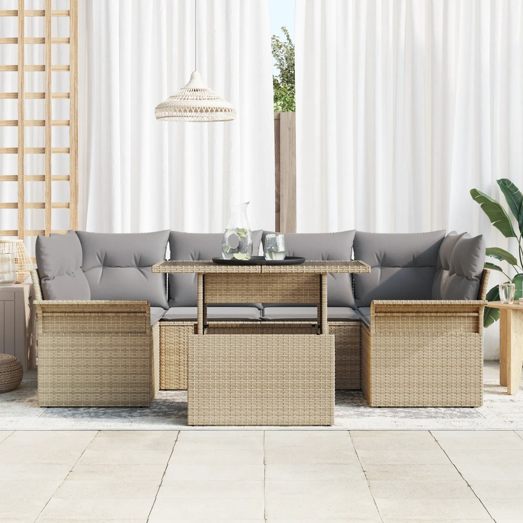 Conjunto de Sofá de Jardim de 7 peças vidaXL com Almofadas em Bege Rat