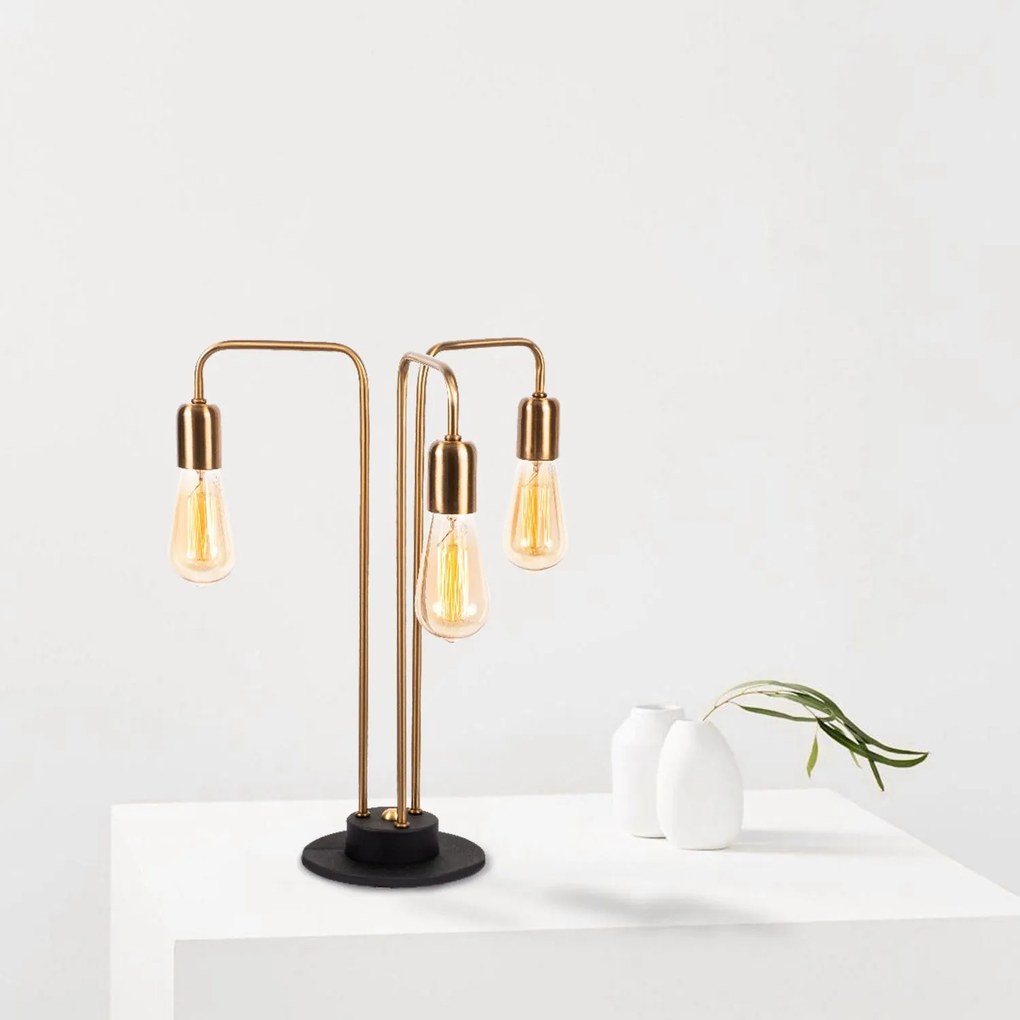 Candeeiro de Mesa Mum – Ouro e Preto – 40 x 40 cm, Altura 51 cm