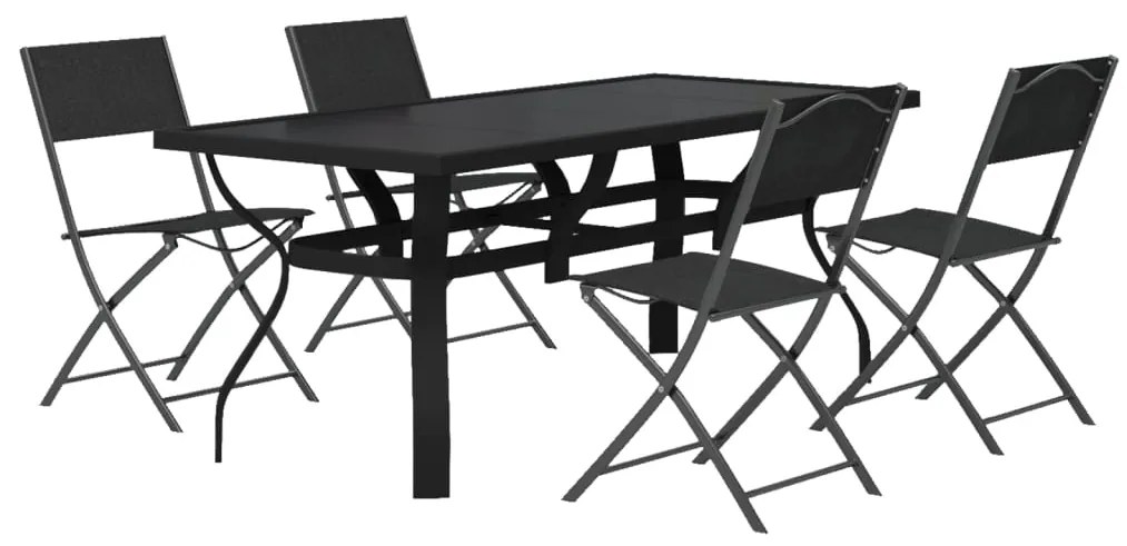 5 pcs conjunto de jantar para jardim cinzento e preto