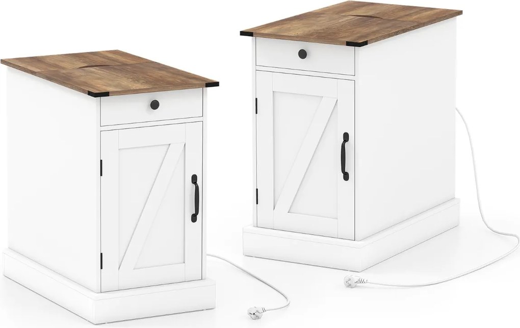 Conjunto de 2 mesas cabeçeira, mesas apoio 35 x 60 x 62 cm com estação de carregamento e armazenamento, gaveta, estante ajustável e bandeja removível,