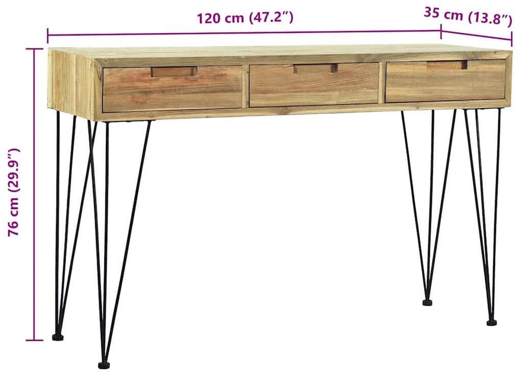 Mesa consola em teca maciça 120x35x76 cm