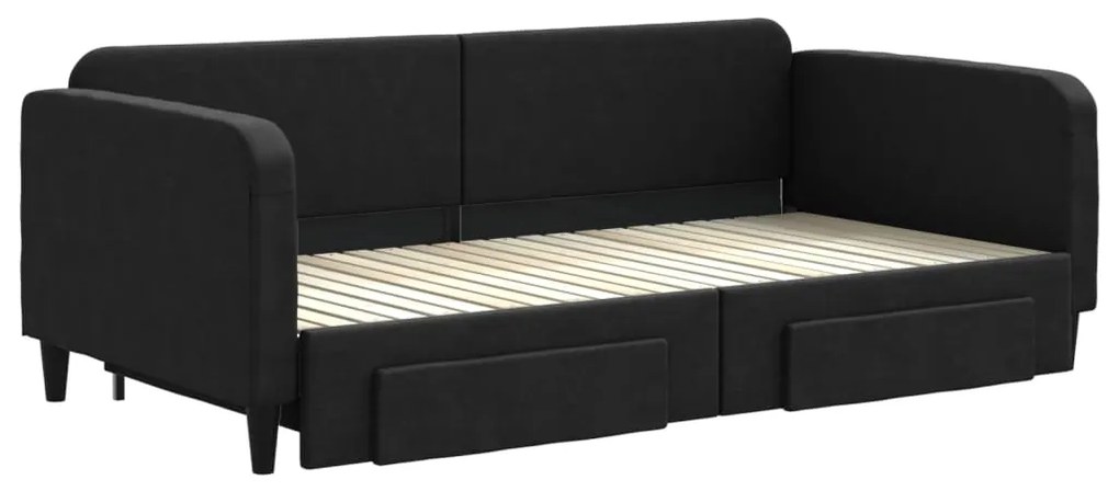 Sofá-cama com gavetão e gavetas 100x200 cm tecido preto