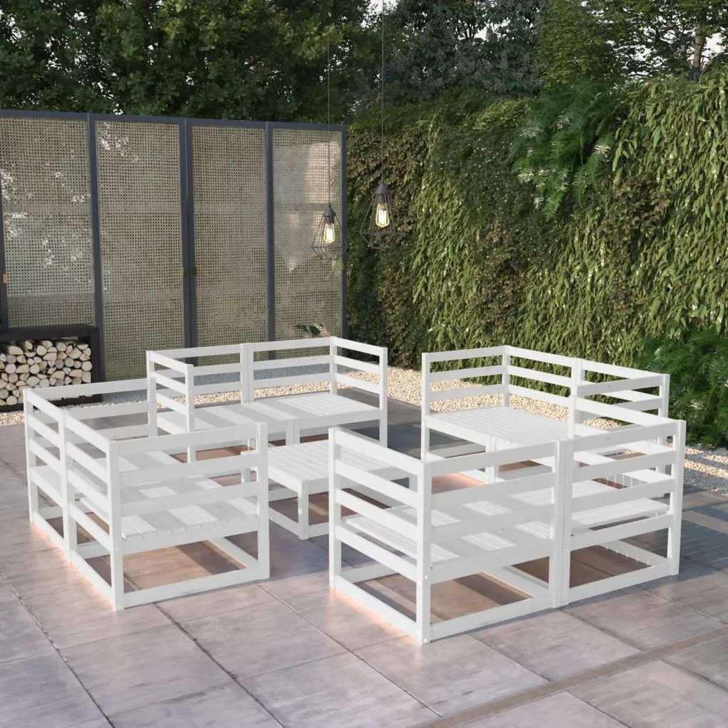 vidaXL 9 pcs conjunto lounge de jardim pinho maciço branco