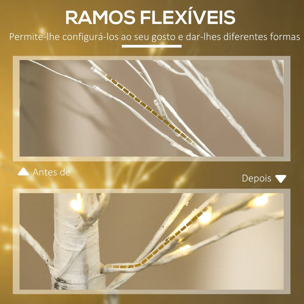 Árvore de Bétula Altura 150cm com 96 Luzes LED IP44 Branco Quente Ramo