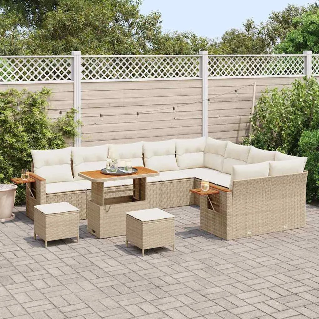 Conjunto de Sofá de Jardim vidaXL com 12 Peças e Almofadas Bege Rattan