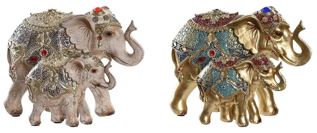Figura Decorativa DKD Home Decor Elefante Bege Dourado Resina Colonial (18 x 11 x 14 cm) (2 Unidades)