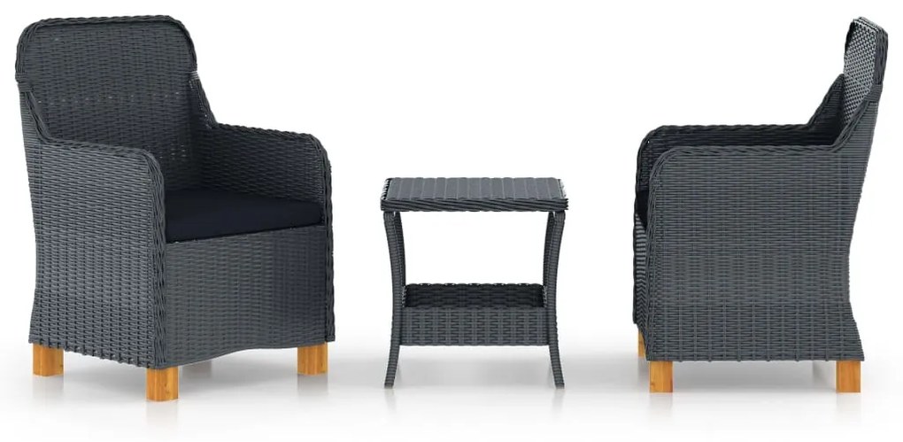 vidaXL 3 pcs conj. lounge jardim c/ almofadões vime PE cinzento-escuro