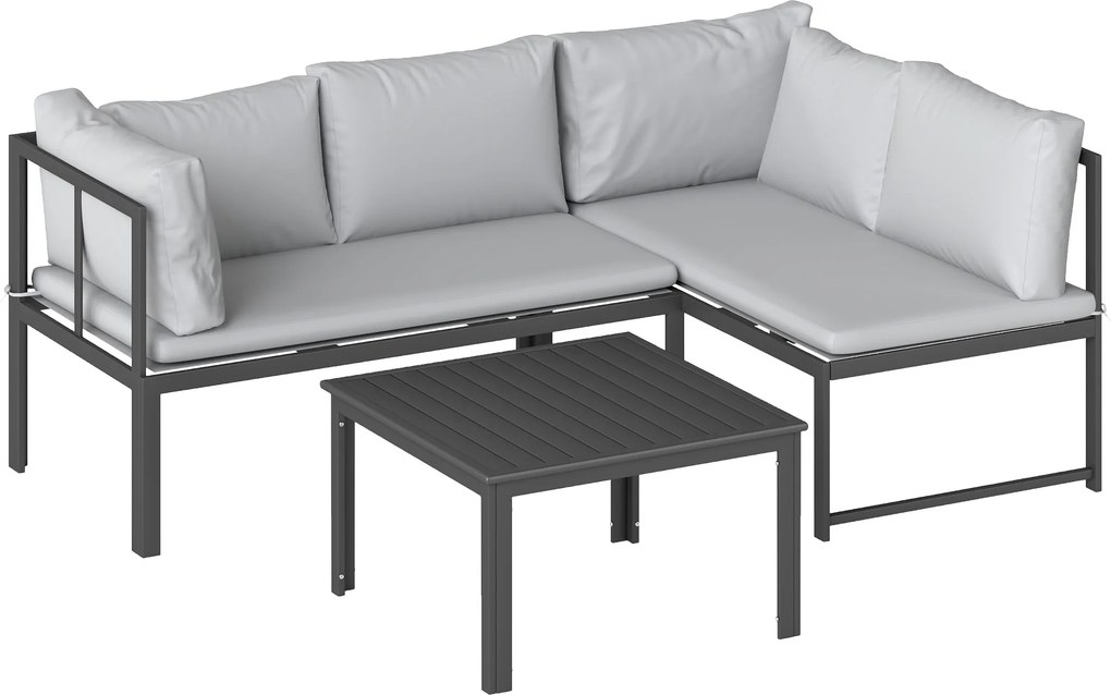 Conjunto de Jardim Exterior com Almofadas, 2 Sofás de 2 Lugares com Reposabráços Ajustáveis e Mesa de Centro, Cinzento