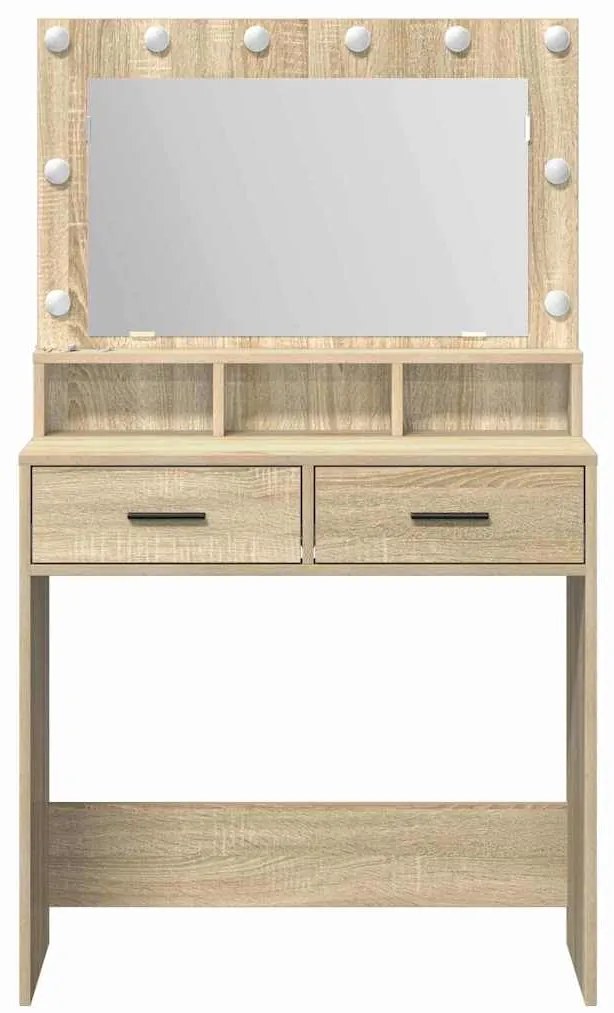 Mesa de Maquiagem vidaXL com Luzes LED Carvalho Sonoma 79x41x135 cm
