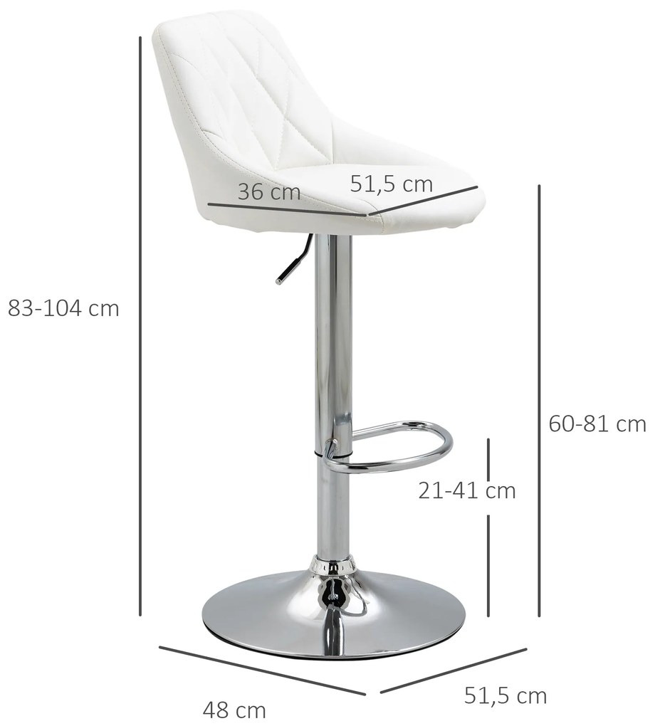 Conjunto de 2 Bancos de Bar Giratórios com Altura Ajustável Bancos Altos Moderno de Cozinha com Base Redonda e Apoio para os Pés 51,5x48x83-104cm Bran