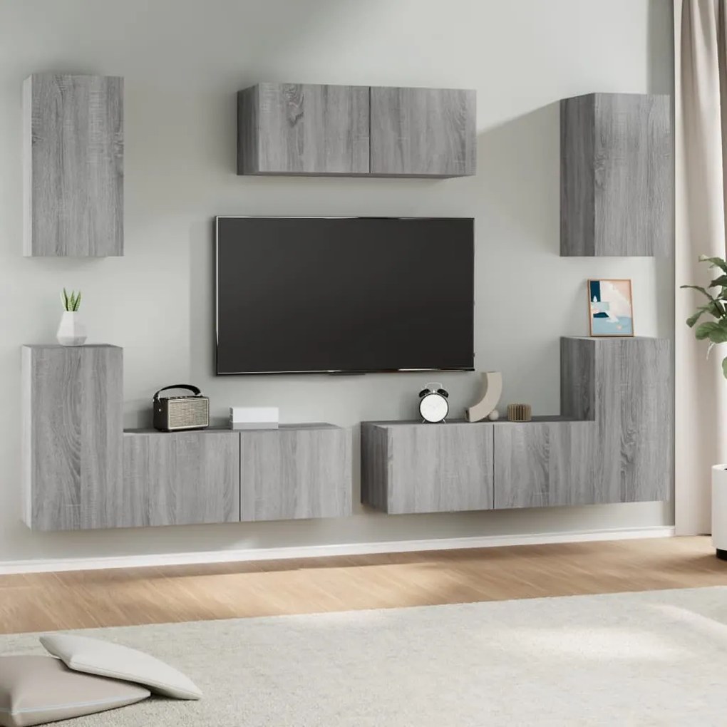 vidaXL Conjunto móveis de TV 7 pcs madeira processada sonoma cinza