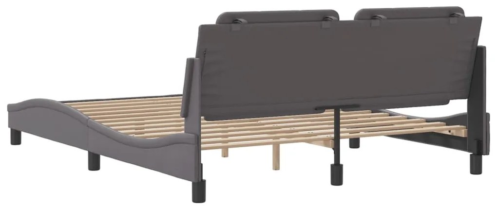 Estrutura cama c/ cabeceira couro artificial 160x200cm cinzento