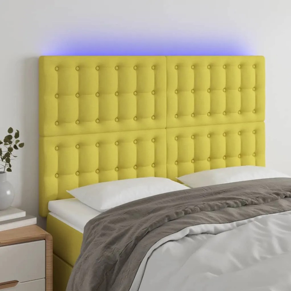 vidaXL Cabeceira cama c/ LED tecido 144x5x118/128 cm verde