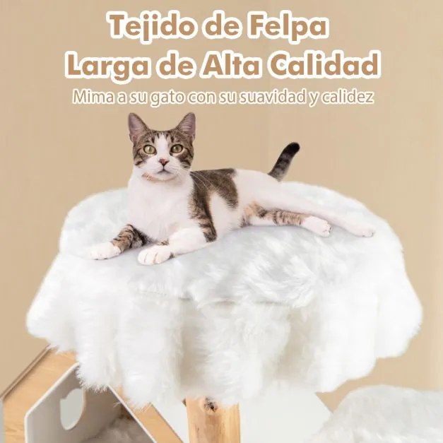 Arranhador de madeira maciça para gatos 150 CM com 2 poleiros para gatos Poste Corda de sisal de 5 camada branca