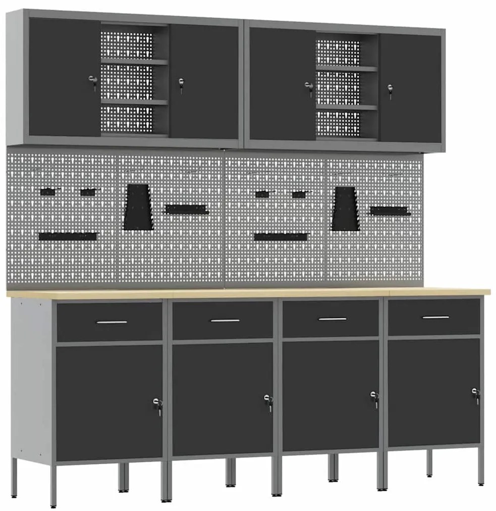 Conjunto de Armário e Painel de Ferramentas com 10 Peças vidaXL Preto