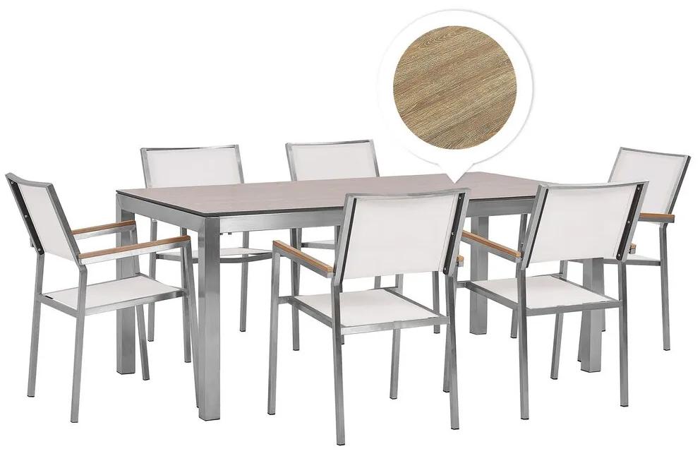 Conjunto de mesa com tampo efeito madeira 180 x 90 cm e 6 cadeiras brancas GROSSETO Beliani