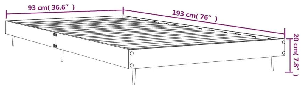 Estrutura cama 90x190 cm derivados de madeira carvalho fumado