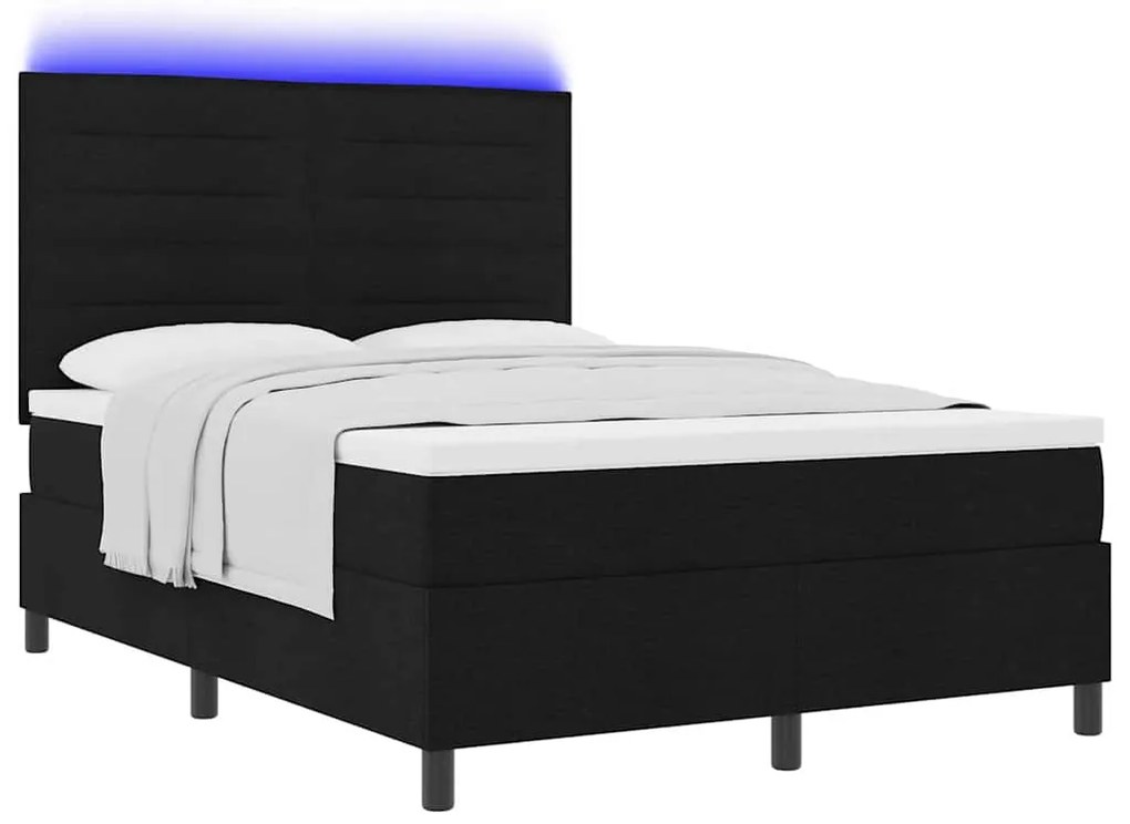Cama Box com Colchão e Luz LED - Preta - 160 x 200 cm - Tecido