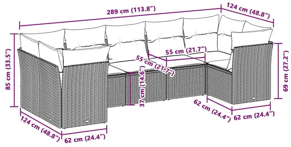 7 pcs conj. sofás jardim com almofadões vime PE cinzento-claro
