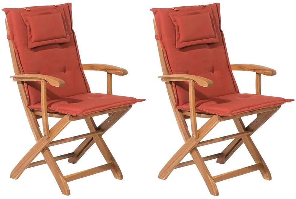 Conjunto de 2 cadeiras de madeira com almofadas em terracota  MAUI Beliani