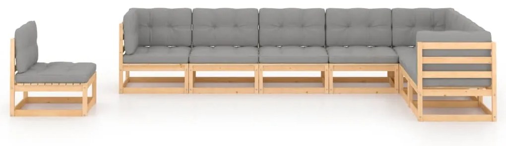 8 pcs conjunto lounge de jardim c/ almofadões pinho maciço