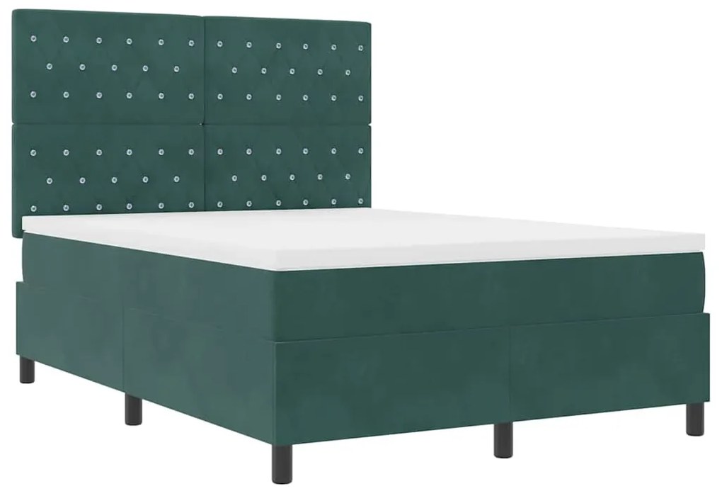 Cama Box com Colchão vidaXL Verde Escuro 140x190 cm Veludo