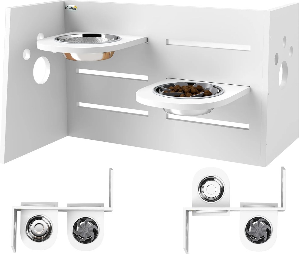 Comedouro para Cães Elevado com 3 Alturas 2 Tigelas 2x1L e Sistema de Alimentação Lenta 63x58,5x40 cm Branco