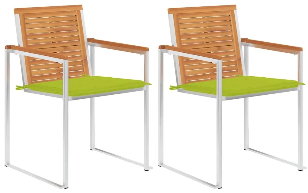 vidaXL Cadeiras de jardim com almofadões 2 pcs acácia maciça e aço