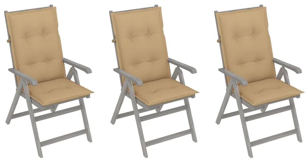 3064746 vidaXL Cadeiras jardim reclináveis c/ almofadões 3 pcs acácia maciça