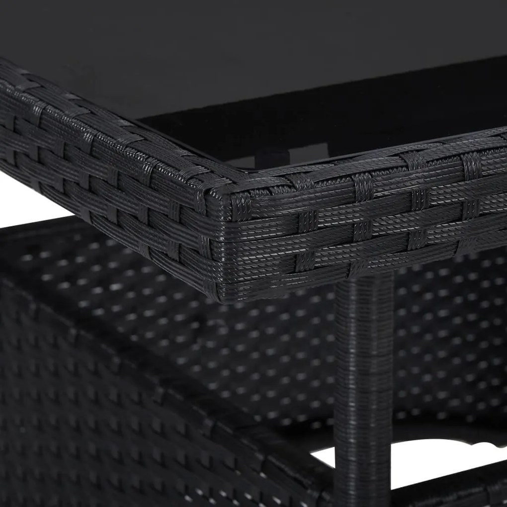 Mesa de jantar para exterior vime PE e vidro preto