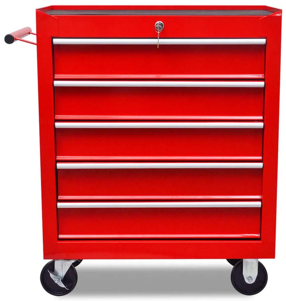Carinho de ferramentas com 5 gavetas para oficina, vermelho