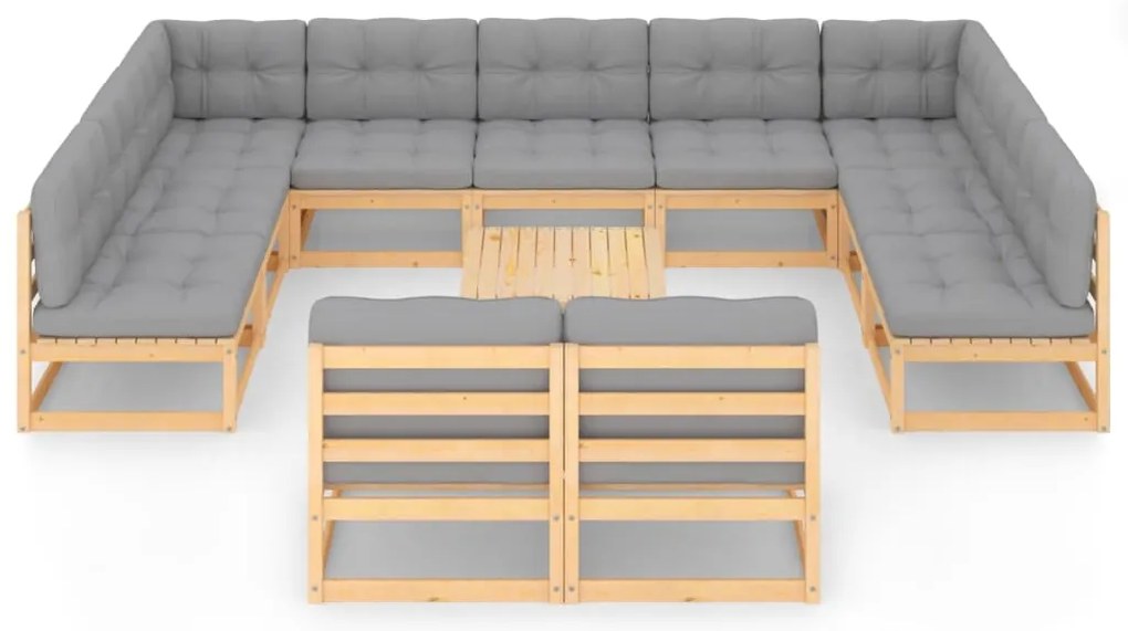 12 pcs conjunto lounge de jardim com almofadões pinho maciço