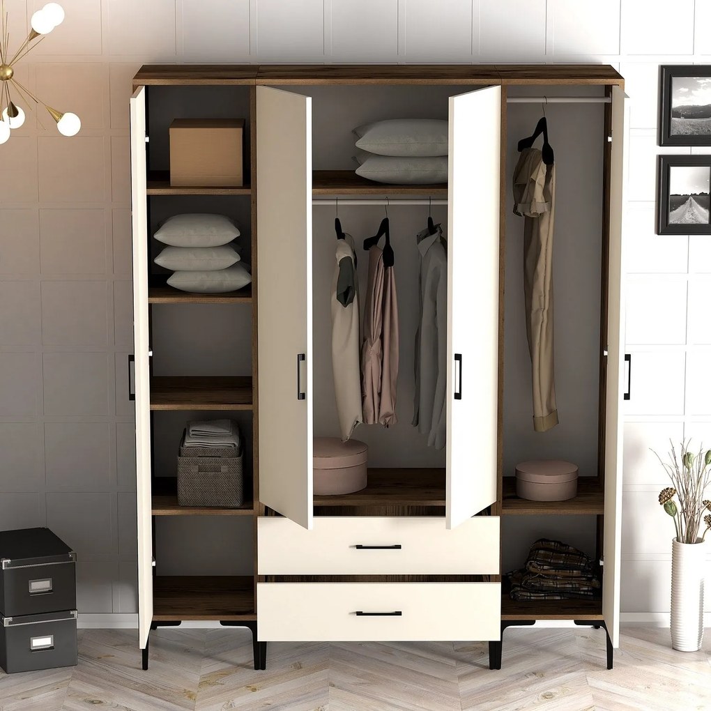Guarda-roupa Kumsal STP – Nogueira e Creme – 160 cm x 47,5 cm x 201,4