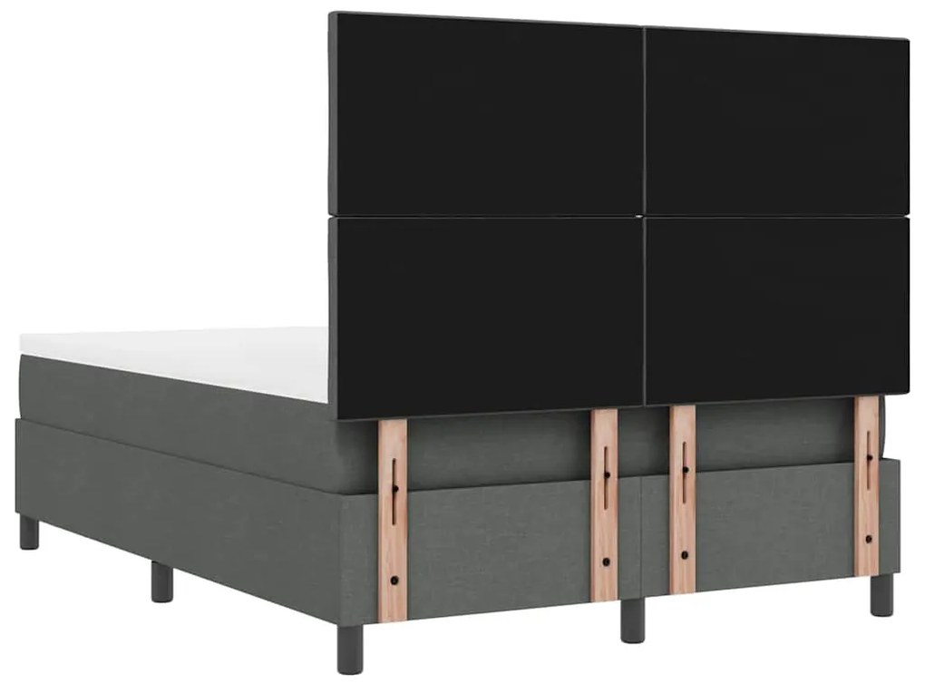 Cama Box Spring com Colchão &amp; Banco Cinza Escuro 140x190 cm Tecido
