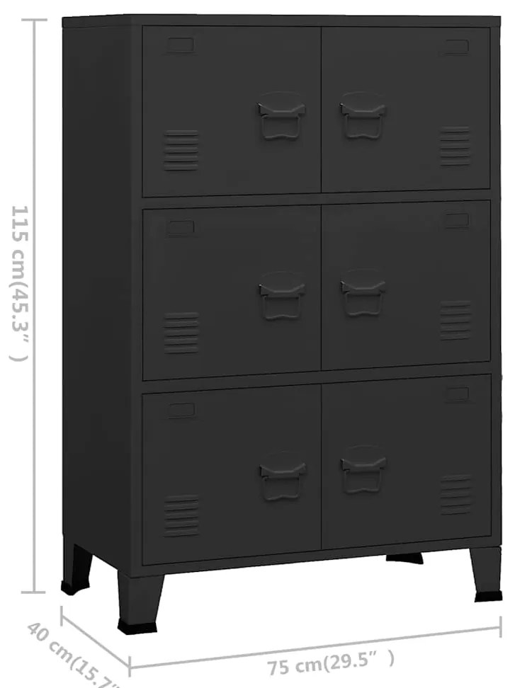 Aparador de arrumação industrial 75x40x115 cm metal preto