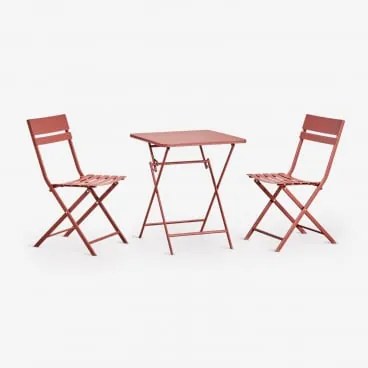 Conjunto De Mesa Quadrada 60x60 Cm Dobrável E 2 Cadeiras De Cozinha Em Aço Tamarit Terracota - Sklum