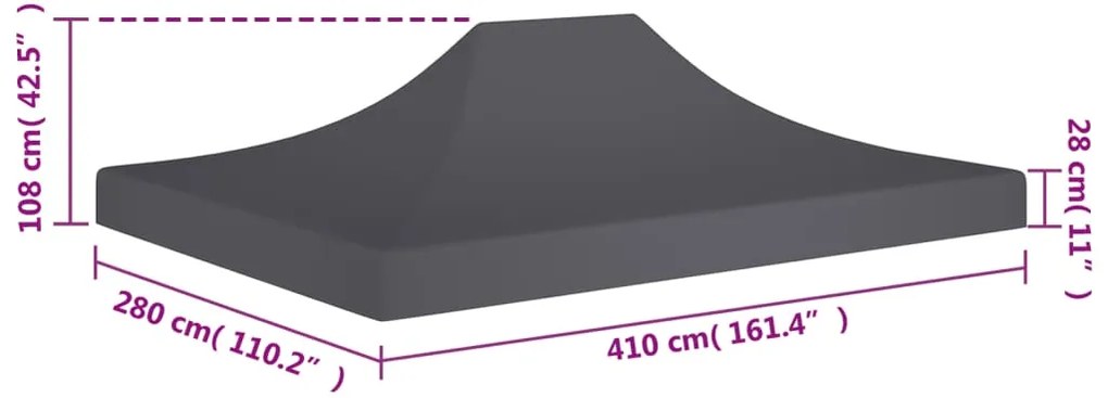 Teto para tenda de festas 4x3 m 270 g/m² antracite