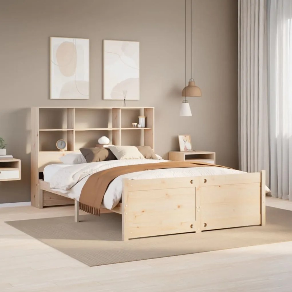 Cama com estante sem colchão 140x190 cm pinho maciço