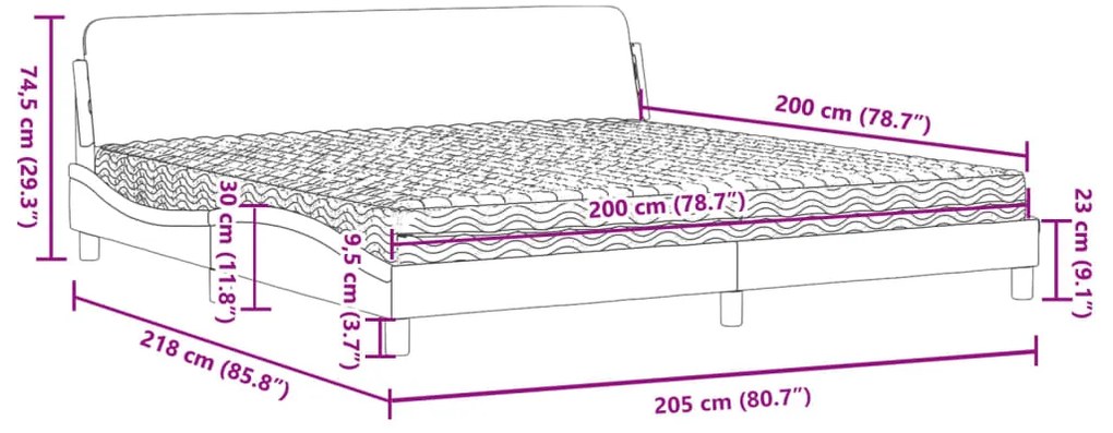 Cama com colchão 200x200 cm veludo cinzento-claro