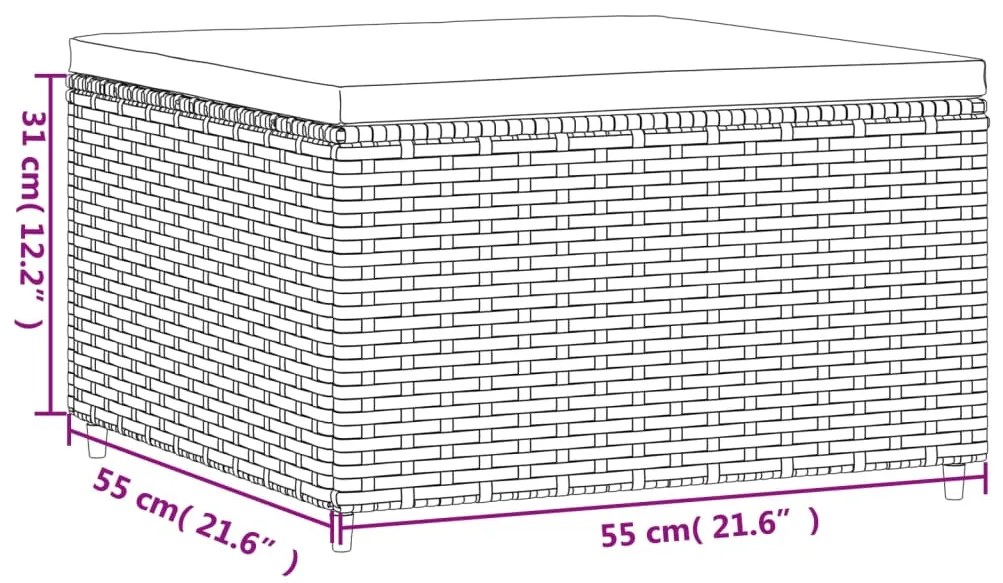 Apoio de pés p/ jardim com almofadão vime PE cinzento