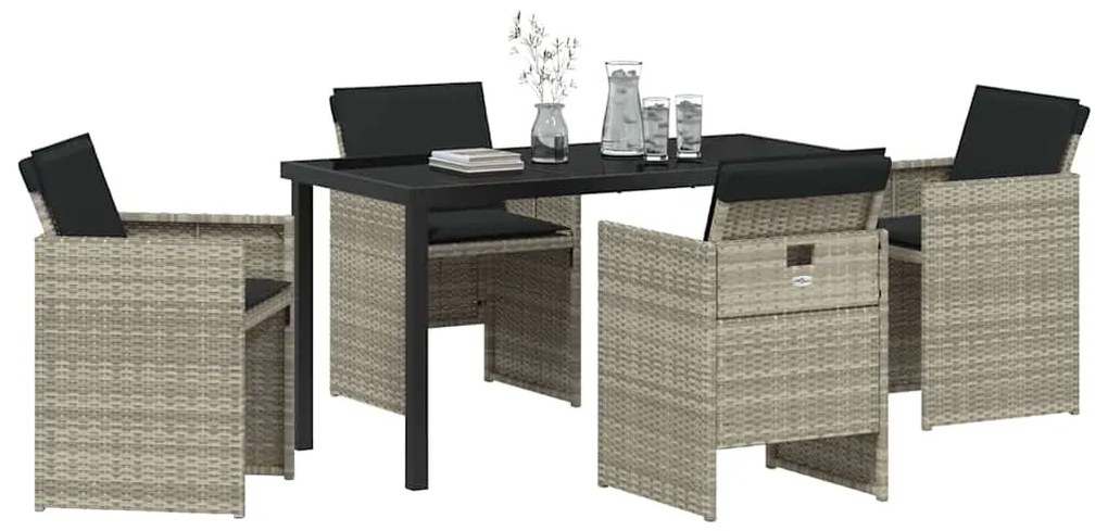 Conjunto de Jantar de Jardim com 5 peças e almofadas cinza claro em po