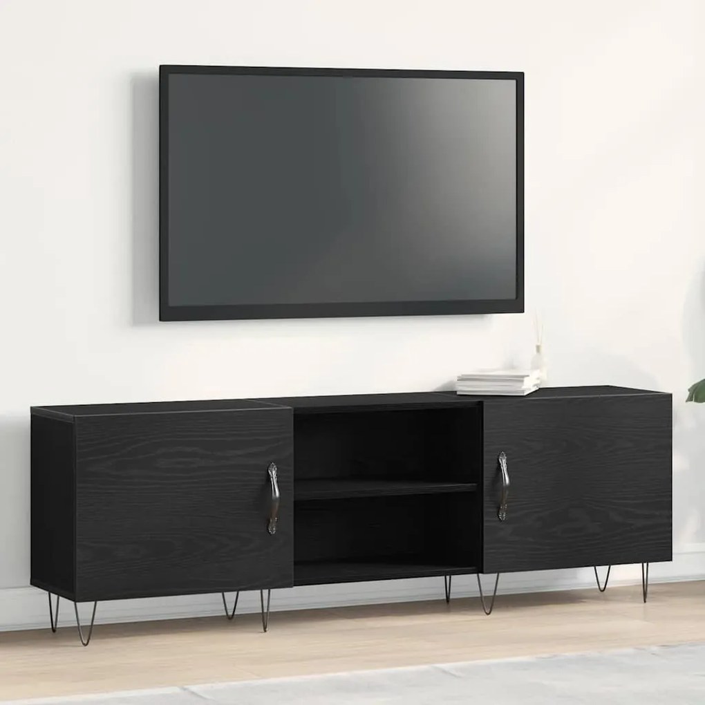 Armário para TV vidaXL Preto Carvalho 150x30x50 cm Madeira engenheirad