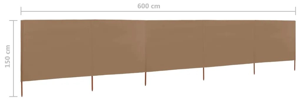 Para-vento com 5 painéis em tecido 600x120 cm cinza-acastanhado