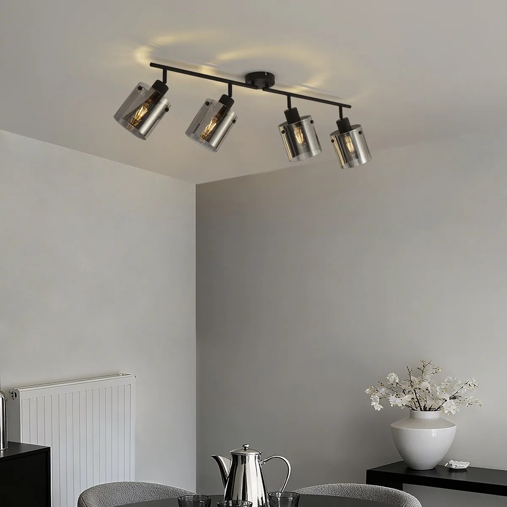 Foco de teto de design preto com vidro fumê 4 luzes - Domo
