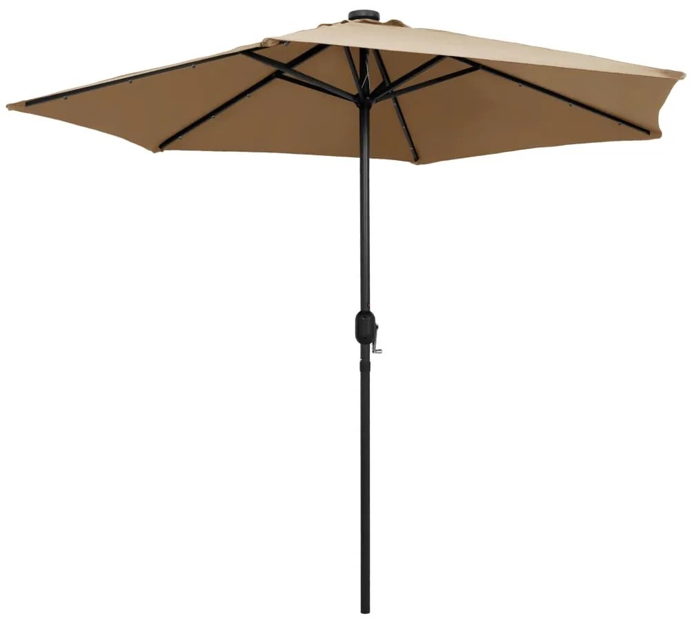 Guarda-sol c/ luzes LED/poste alumínio 270 cm cinza-acastanhado