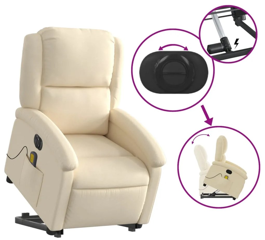 Poltrona elétrica elevatória massagens tecido creme