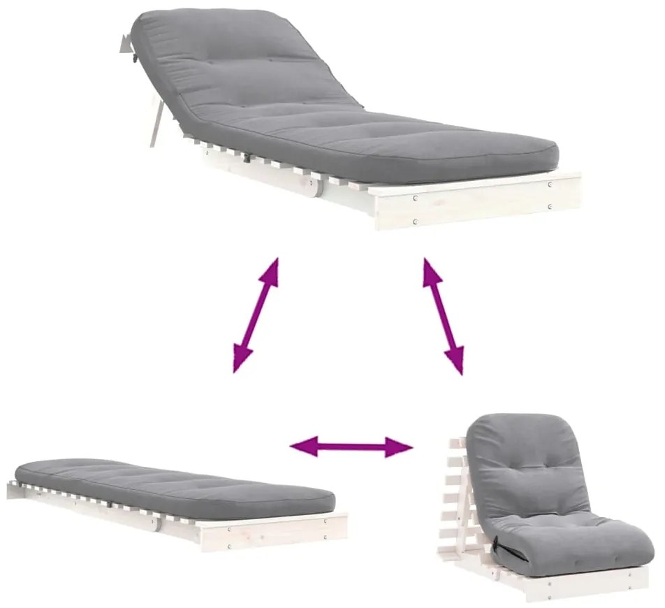 Sofá-cama futon com colchão 70x206x11 cm pinho maciço branco