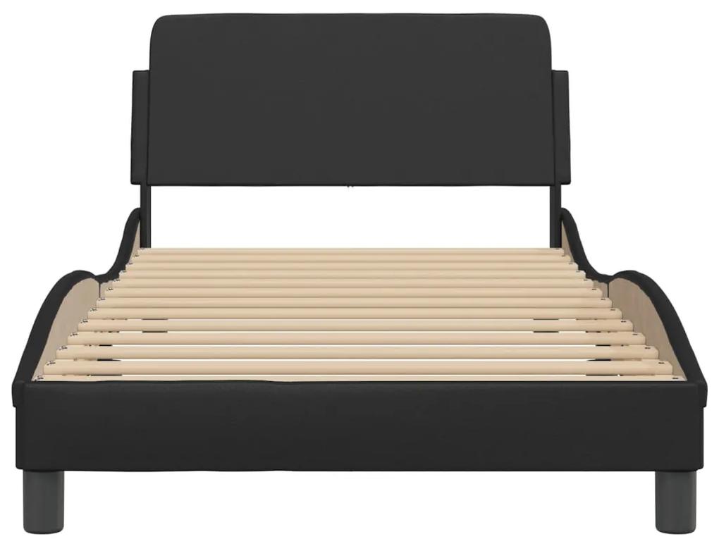 Estrutura cama c/ cabeceira 100x200 cm couro artificial preto