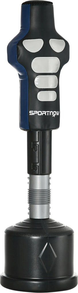 SPORTNOW Boneco de Boxe, autoportante, altura ajustável, base pesada, couro sintético, preto+cinza+azul, 55 x 55 x 178-207 cm | Aosom Portugal