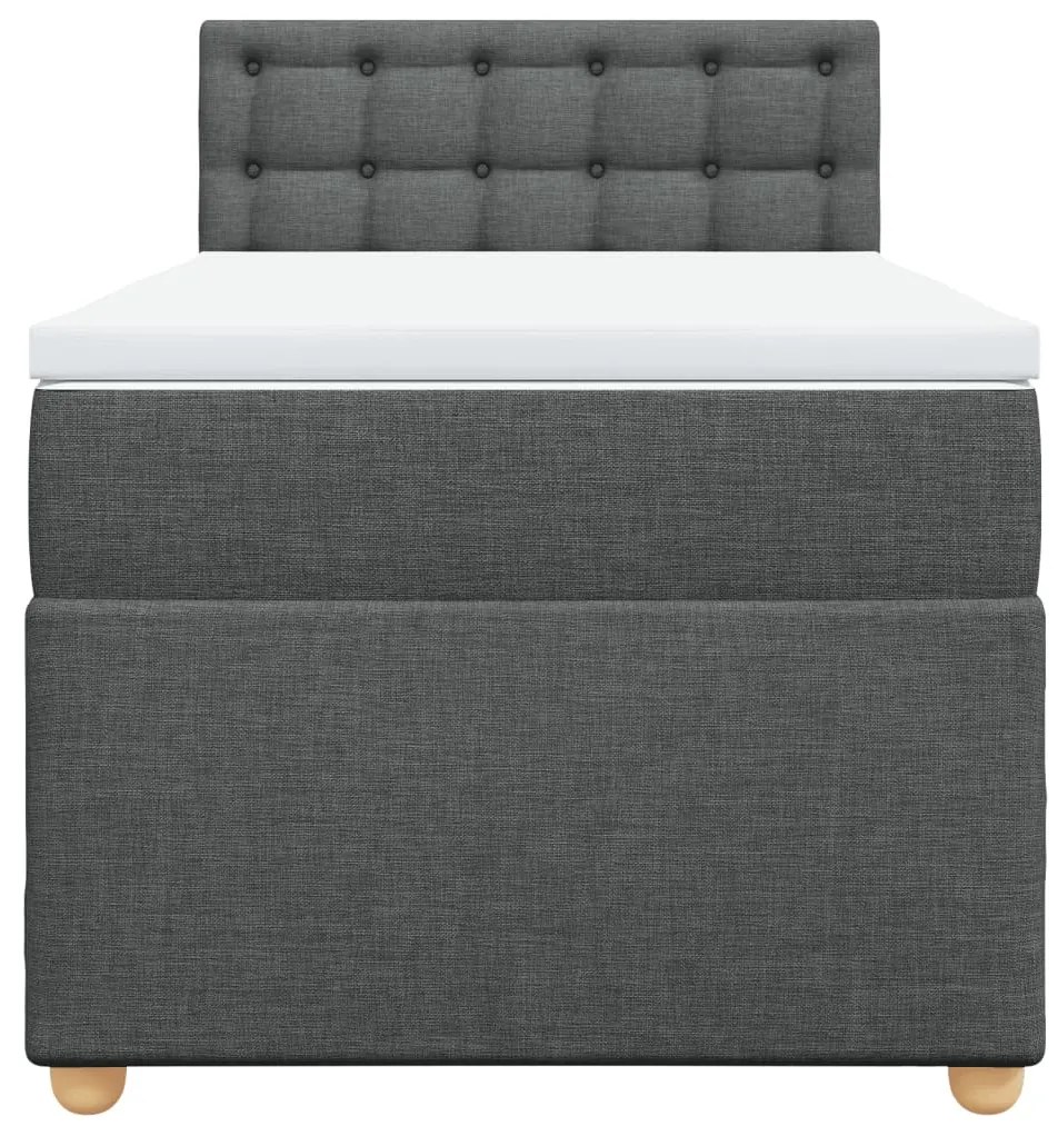 Cama box spring com colchão solteiro tecido cinzento-escuro